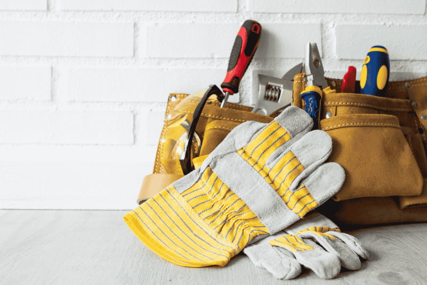 Guantes y herramientas de bricolaje para mantenimiento del hogar y reparaciones pequeñas
